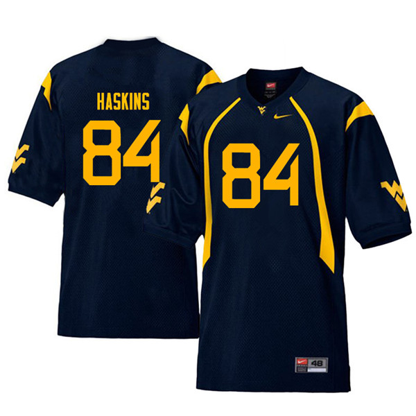 NCAA Men's Jovani Haskins West Virginia Mountaineers Navy #84 Nike Stitched Football College Throwback Authentic Jersey ZR23C57HK